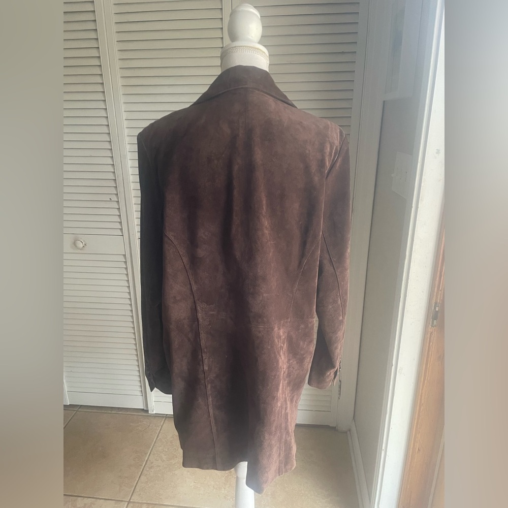 Vintage 90s Y2K Style & Co Long Suede Leather Jacket Coat Size XL Brown - Picture 5 of 12